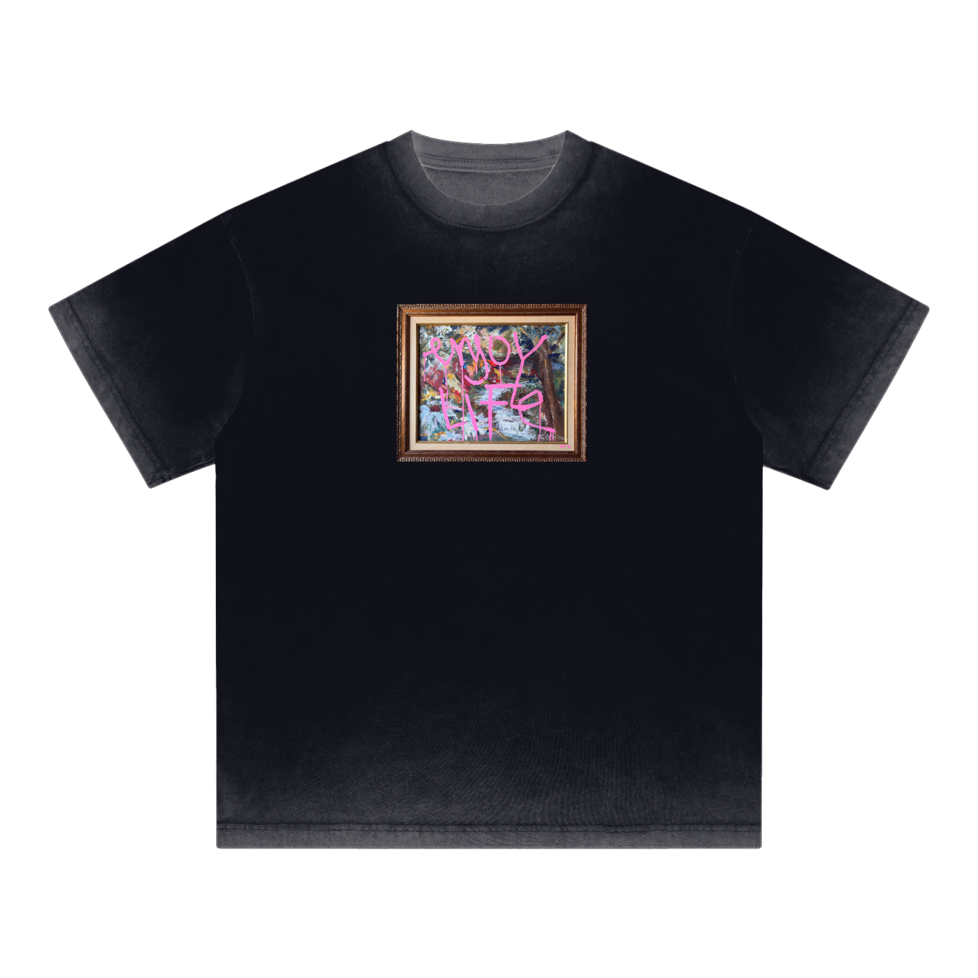 Reverse Dyed Loose Cotton Enjoy life T-Shirt