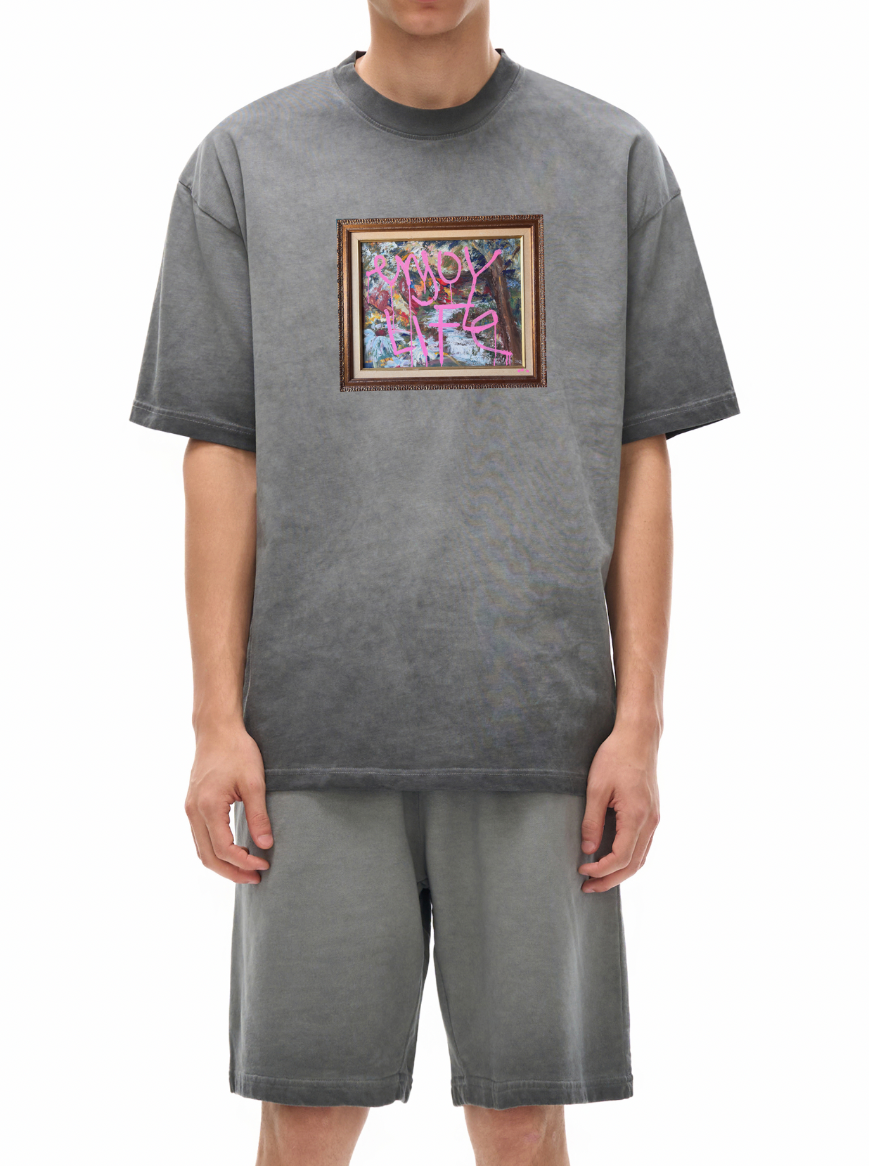 Reverse Dyed Loose Cotton Enjoy life T-Shirt