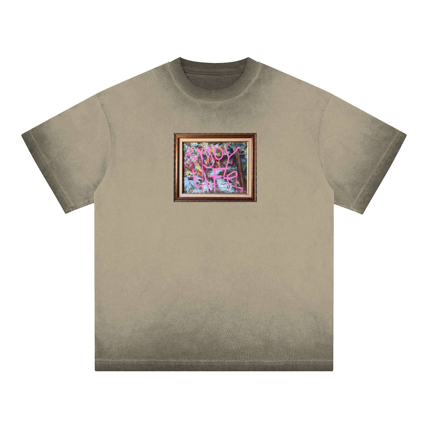 Reverse Dyed Loose Cotton Enjoy life T-Shirt