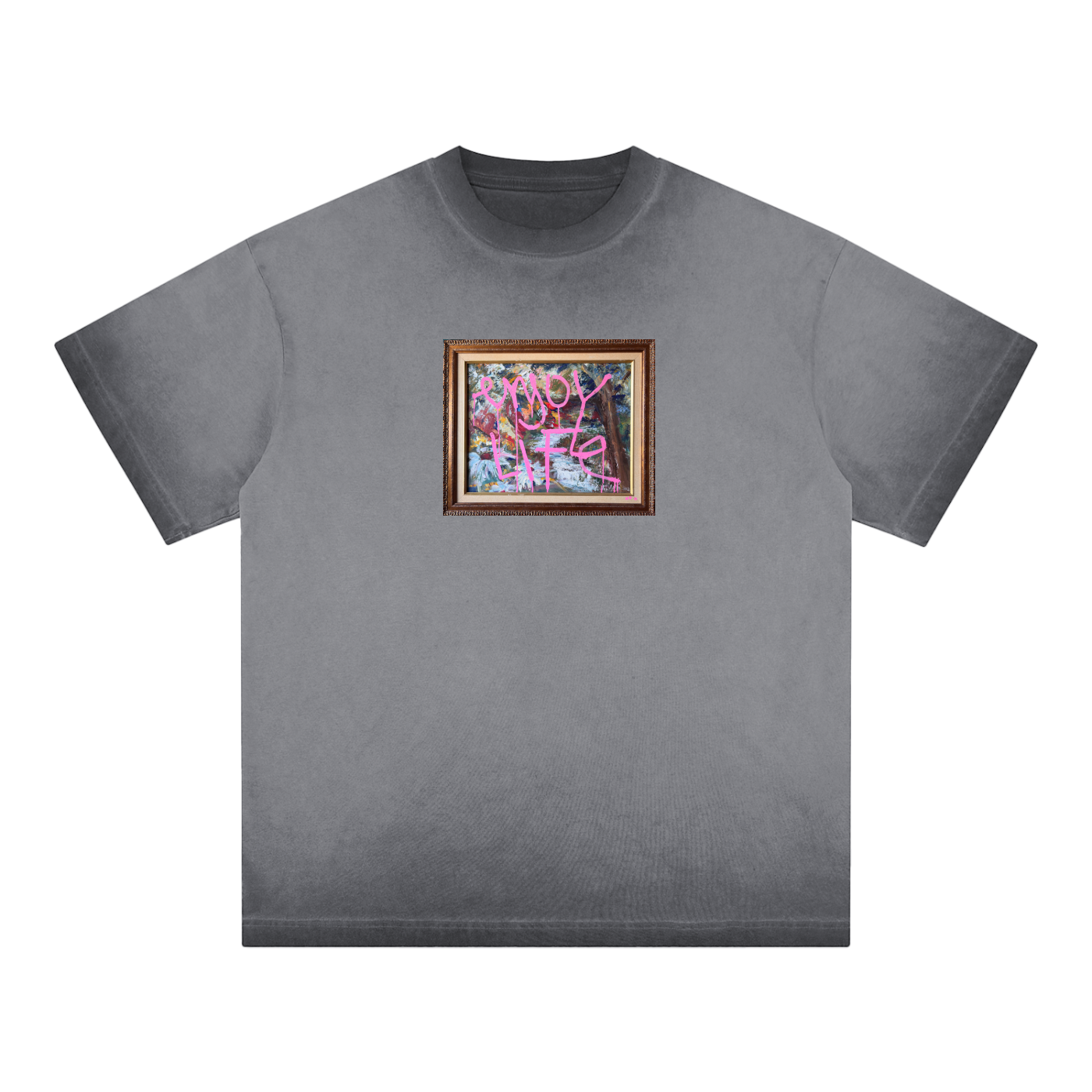 Reverse Dyed Loose Cotton Enjoy life T-Shirt