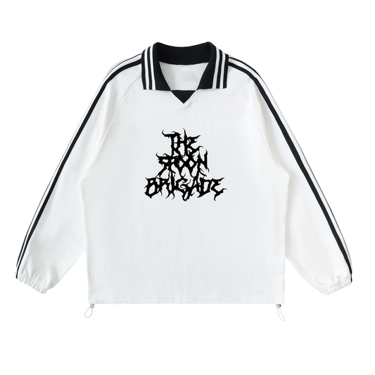 Contrast Striped Lapel Collar Sweatshirt