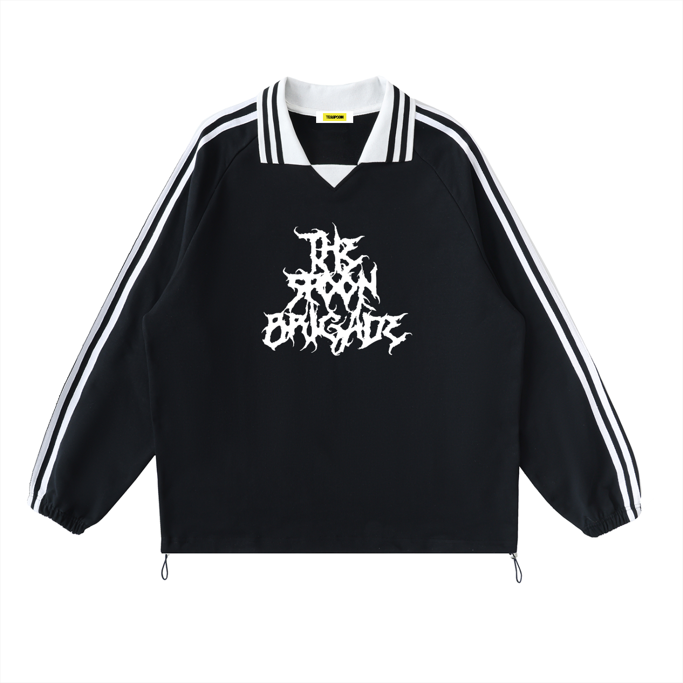 Black Metal Collar Stripes Crew