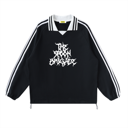 Black Metal Collar Stripes Crew