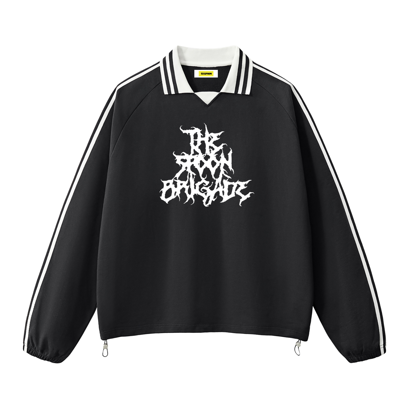 Black Metal Collar Stripes Crew