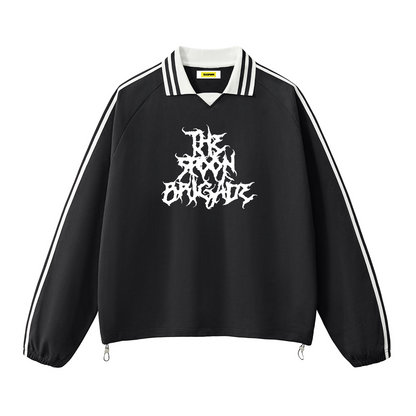Black Metal Collar Stripes Crew