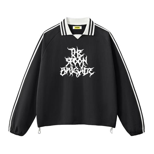 Black Metal Collar Stripes Crew