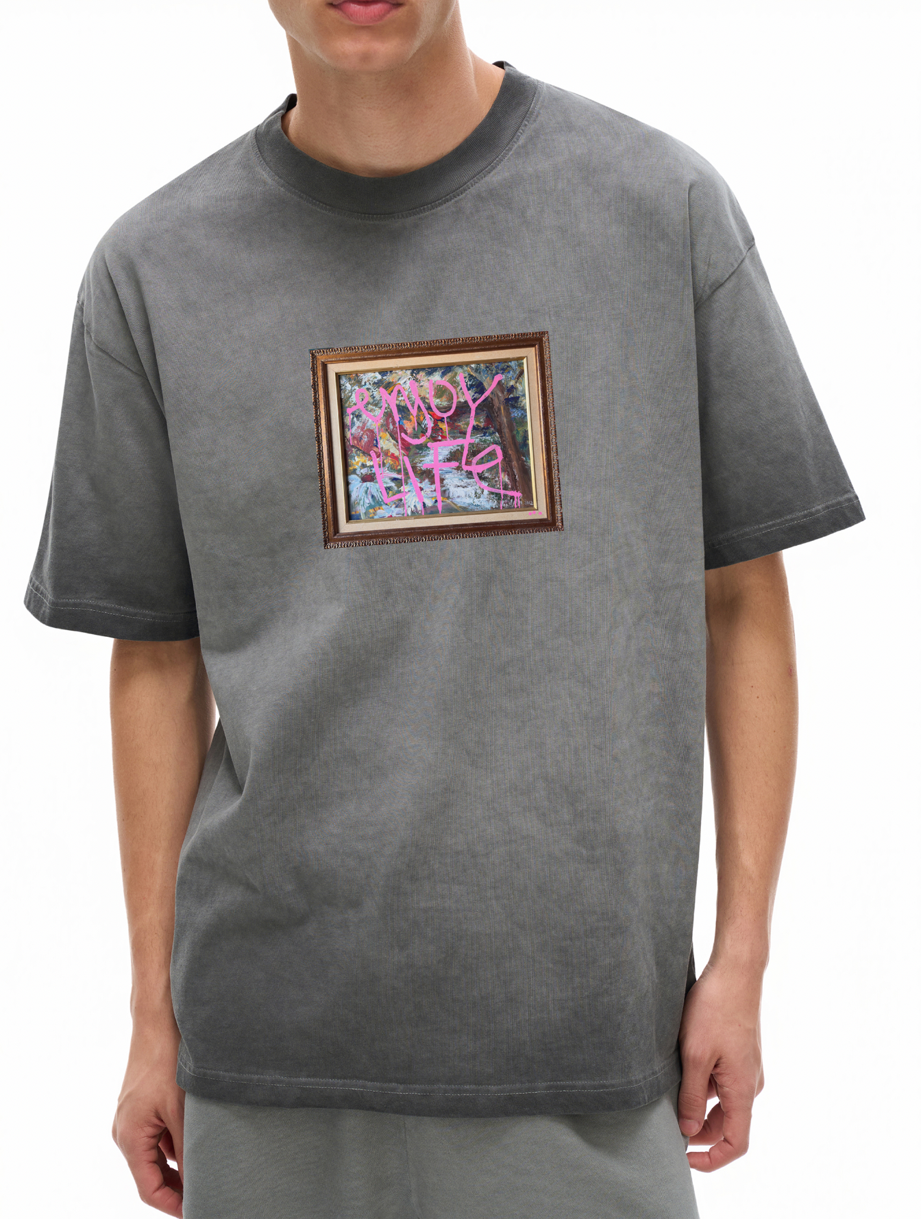 Reverse Dyed Loose Cotton Enjoy life T-Shirt