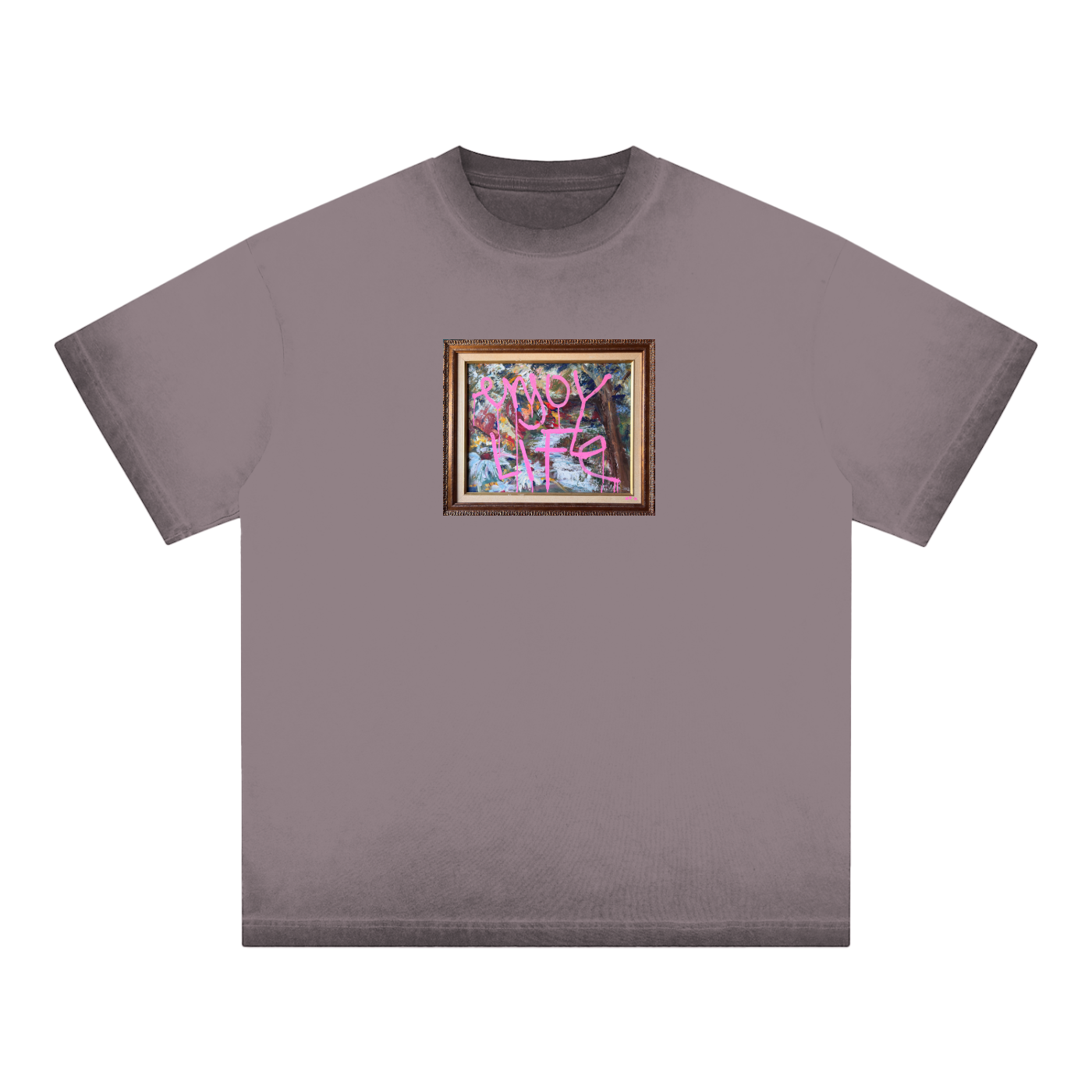 Reverse Dyed Loose Cotton Enjoy life T-Shirt
